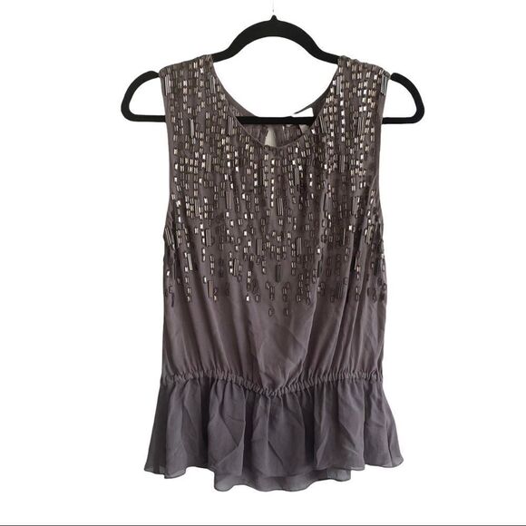Anthropologie Tops - JOIE Silk Sleeveless Blouse Tank Top Embellished Beads Eggplant S